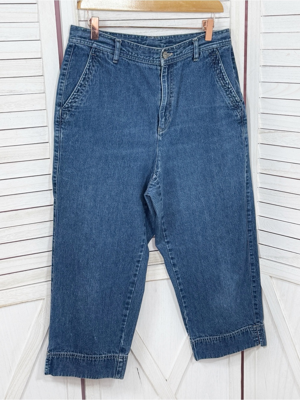 Liz Claiborne Denim Capri Peddle Pusher Straight Leg Jeans 12 High Rise Cotton